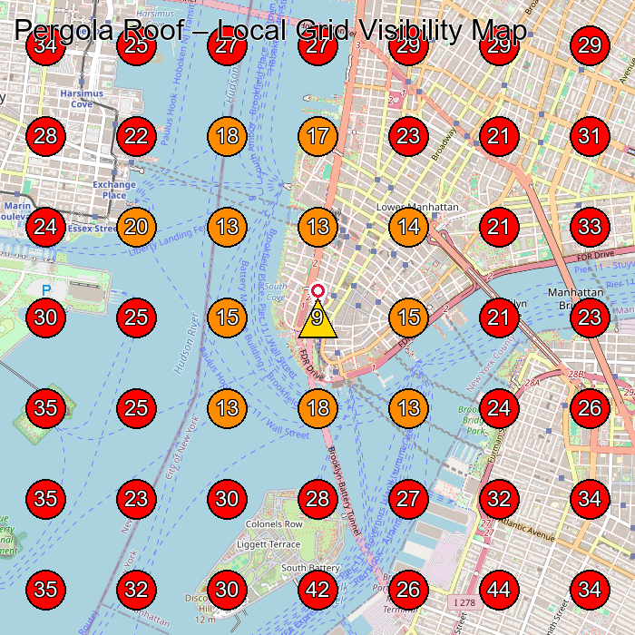 Pergola Roof GeoGrid visibility map for Construction Company in New York